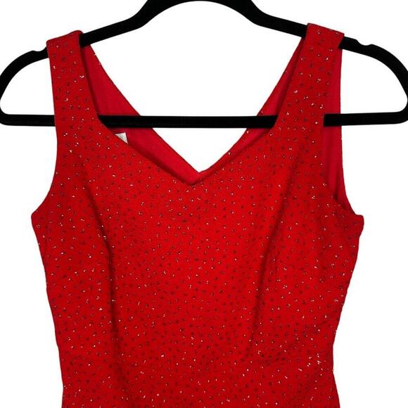 David Warren Petites Beautiful Red Sparkle Sleeveless Minin Dress Size 2P - Picture 3 of 7